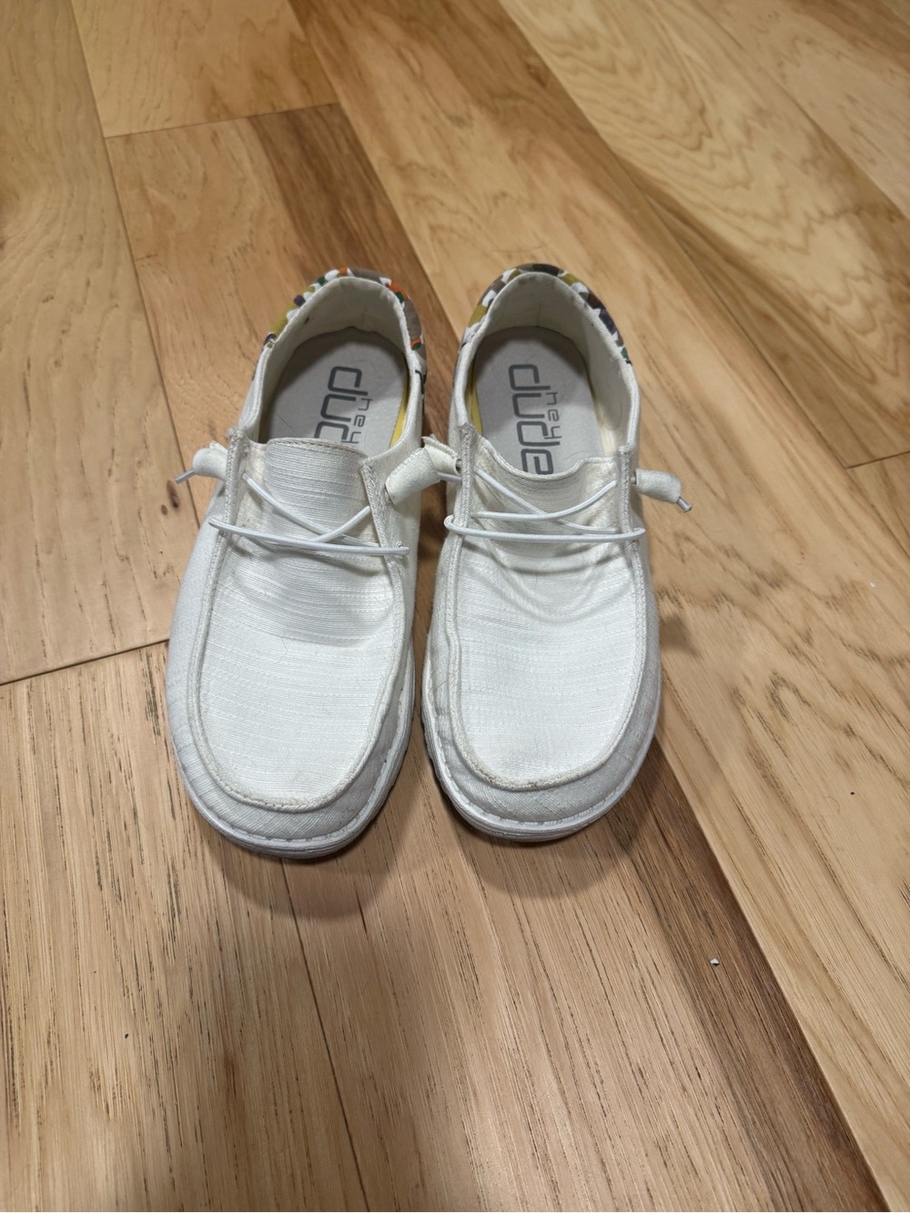 Hey Dude White Slip-On Canvas Sneakers with Multicolor Trim - Wonens
